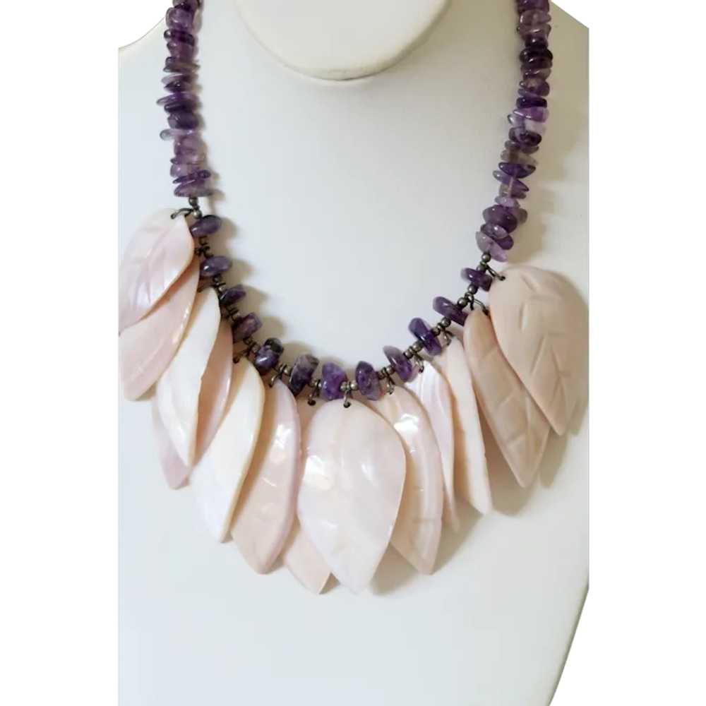 Vintage Stunning Amethyst Shell Necklace on Sterl… - image 5