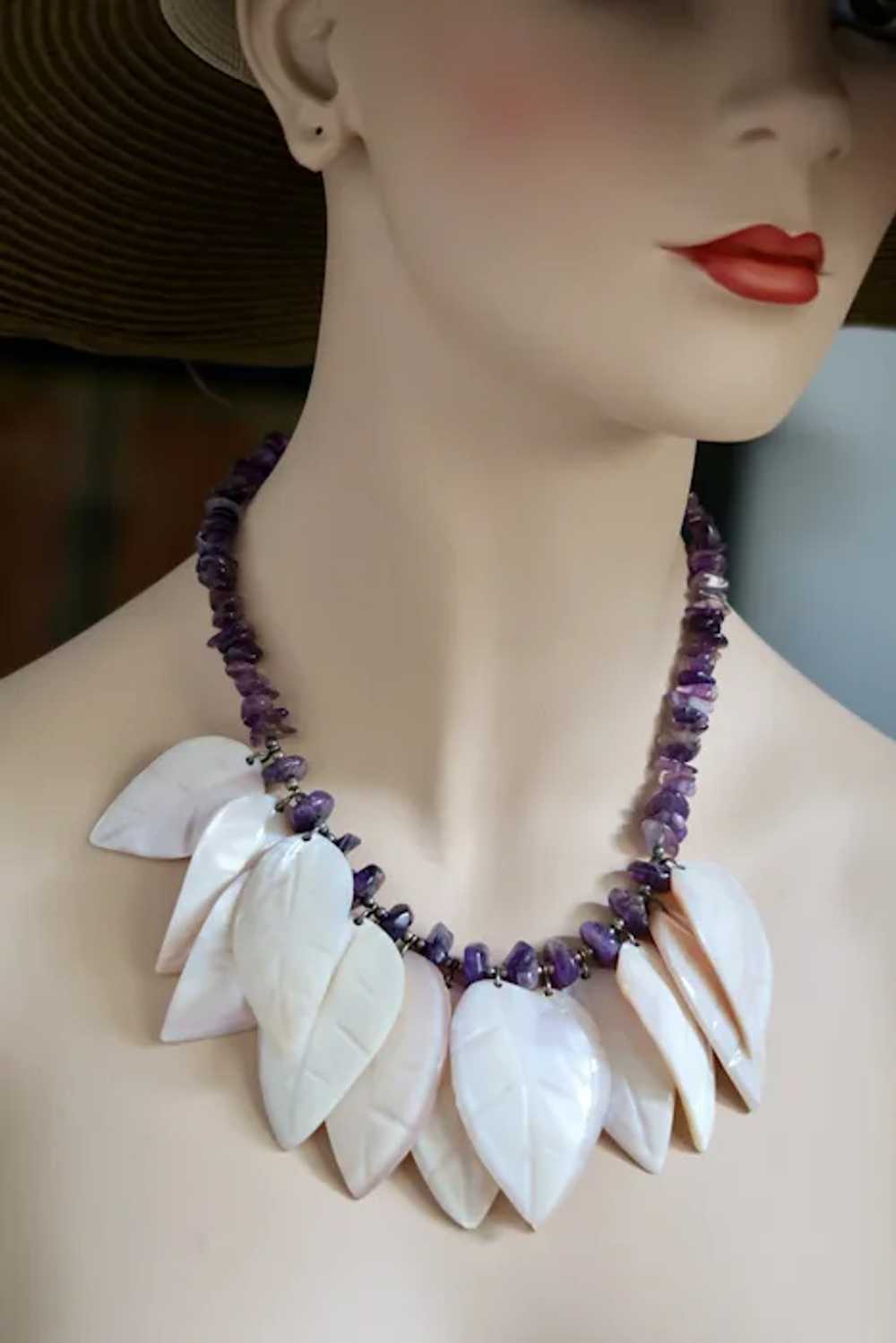 Vintage Stunning Amethyst Shell Necklace on Sterl… - image 7