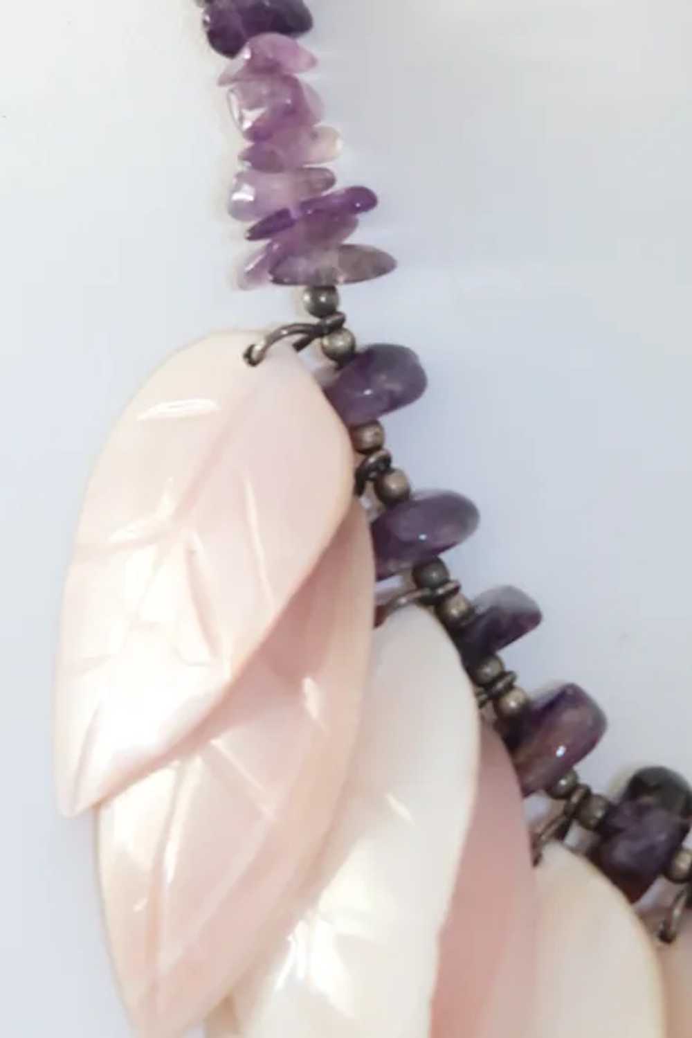 Vintage Stunning Amethyst Shell Necklace on Sterl… - image 8
