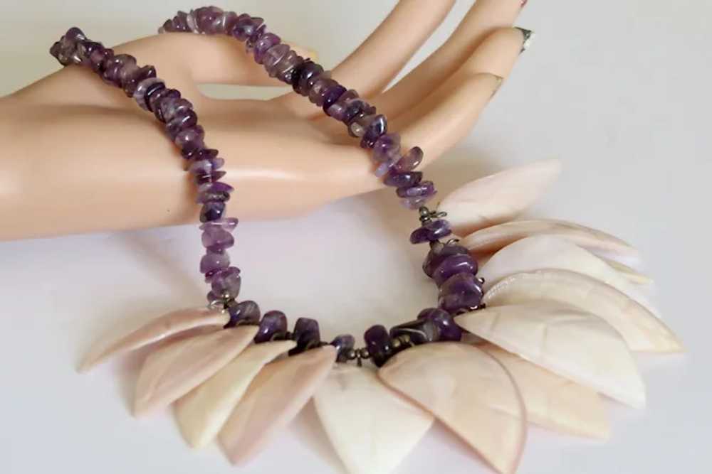 Vintage Stunning Amethyst Shell Necklace on Sterl… - image 9