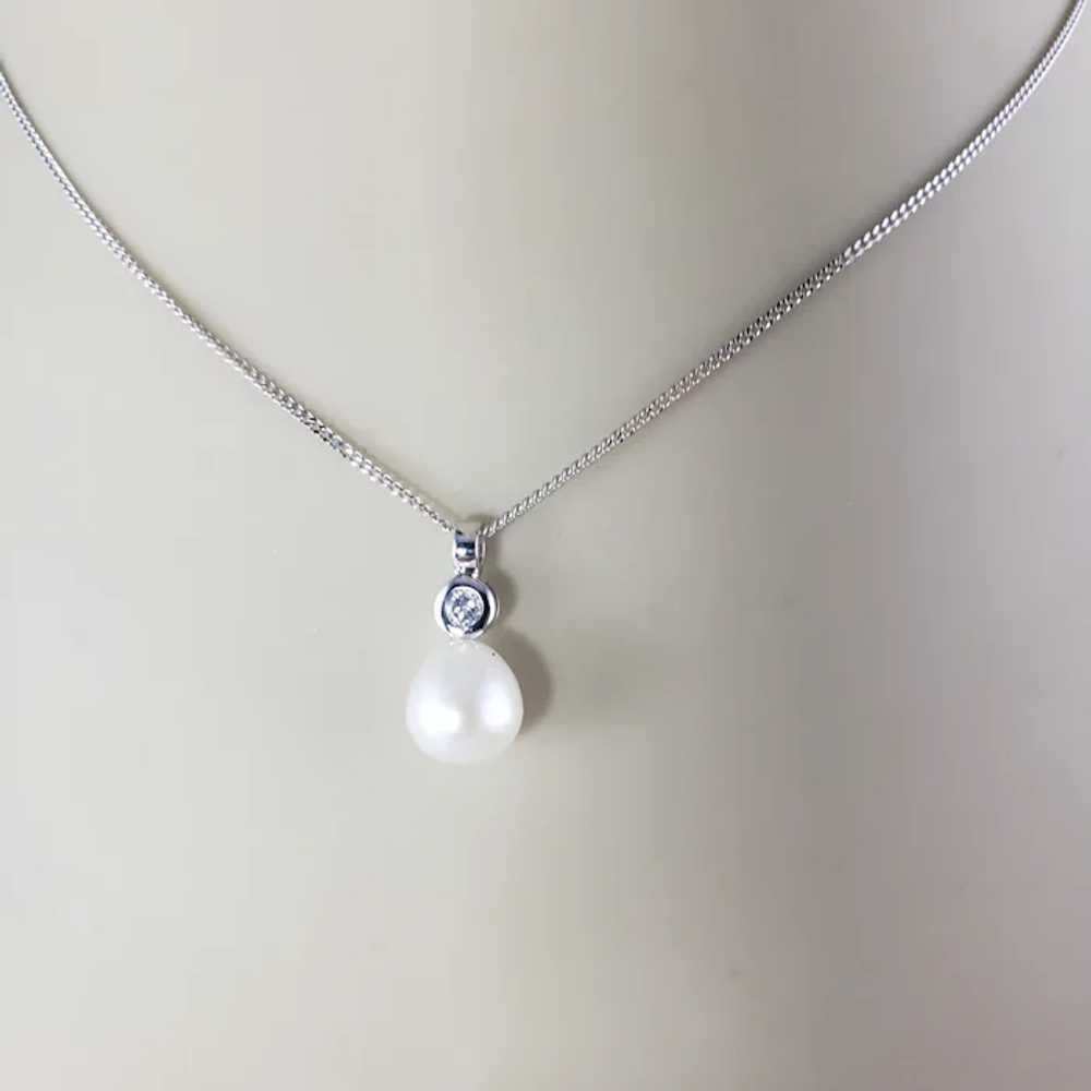 Vintage 9 Karat White Gold Pearl and Diamond Pend… - image 7