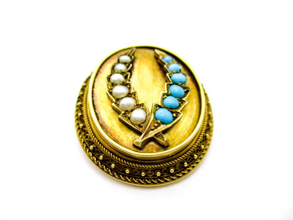 Antique Laurel Wreath Etruscan Revival Gold Brooch - image 1