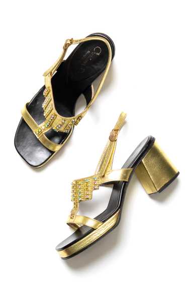 1960s Rhinestone Jeweled Gold Platform Sandals | s