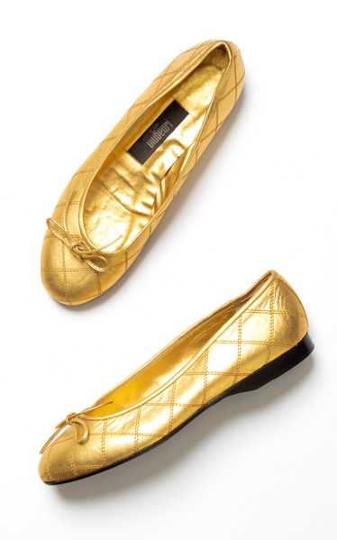 DEADSTOCK 1980s Gold Quilted Leather Ballet Flats 