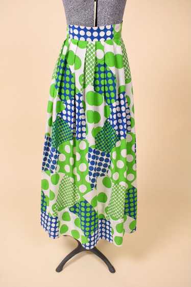 Green and Blue 60s Polka Dot Patchwork Skirt, M