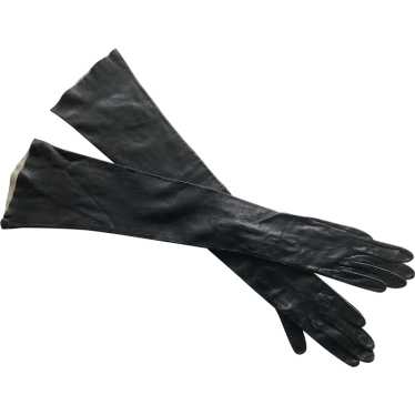 REDUCED Black Leather Opera Length Gloves With Bu… - image 1