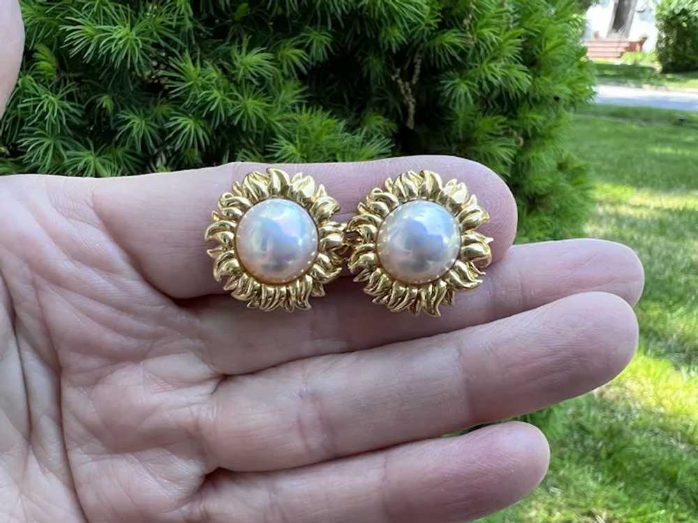Tiffany & Co 18k Yellow Gold Mabe Pearl Earrings - image 8