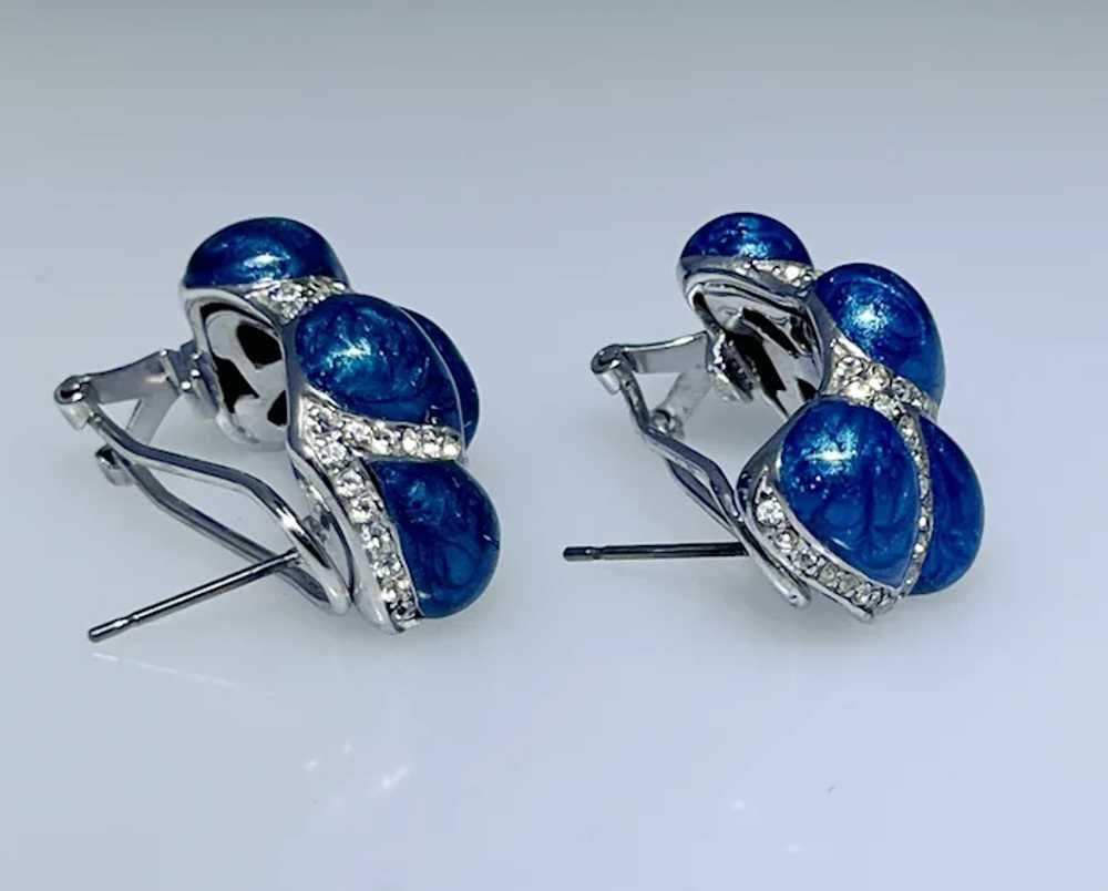 Vintage sterling silver enamel earrings, crystals - image 3