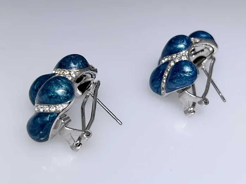 Vintage sterling silver enamel earrings, crystals - image 4