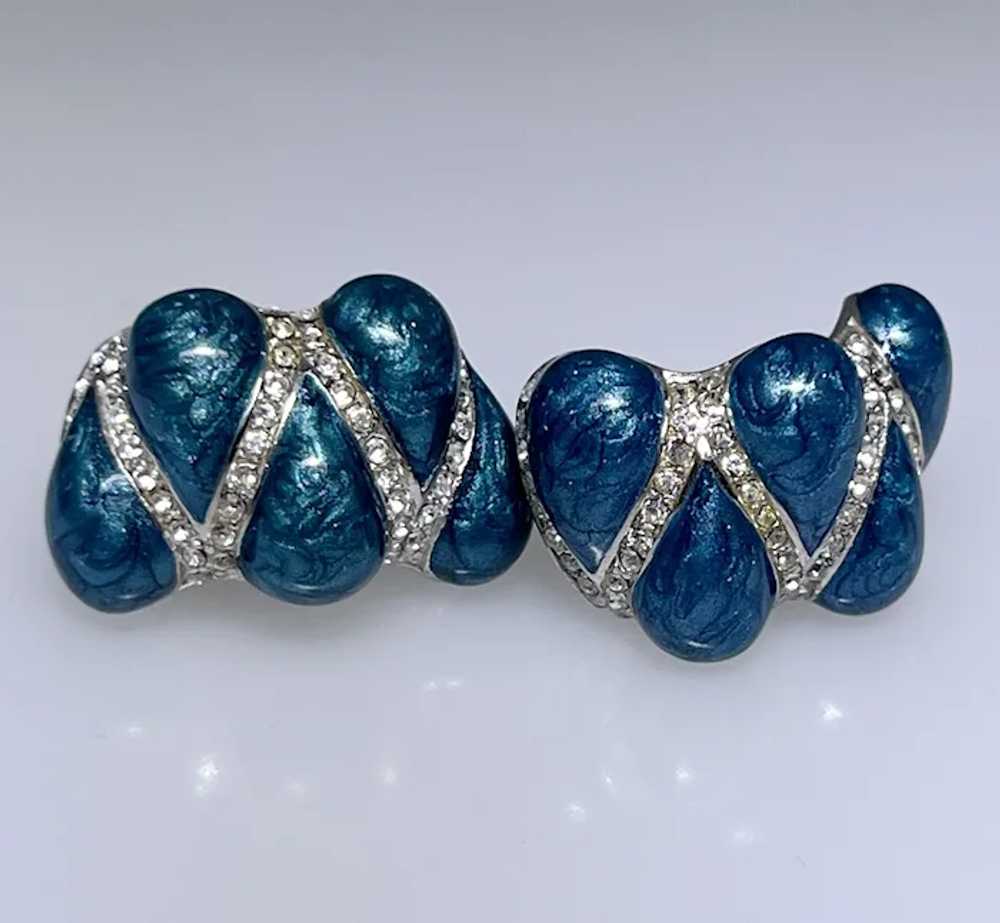 Vintage sterling silver enamel earrings, crystals - image 6