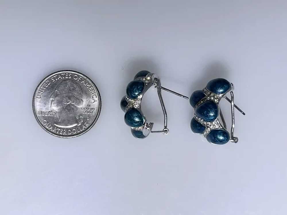 Vintage sterling silver enamel earrings, crystals - image 7