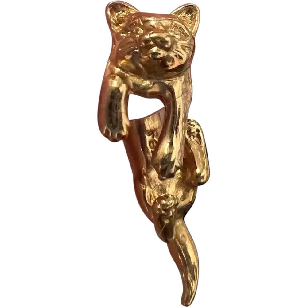 Vintage Gold Plated Illusion Cat Earrings - image 1