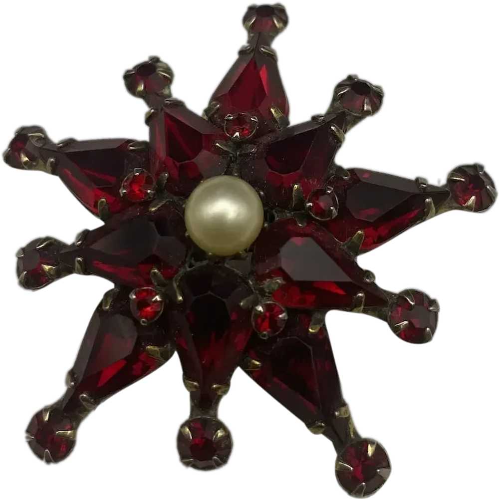 Adele Simpson Garnet Red and Pearl Domed Starburs… - image 1