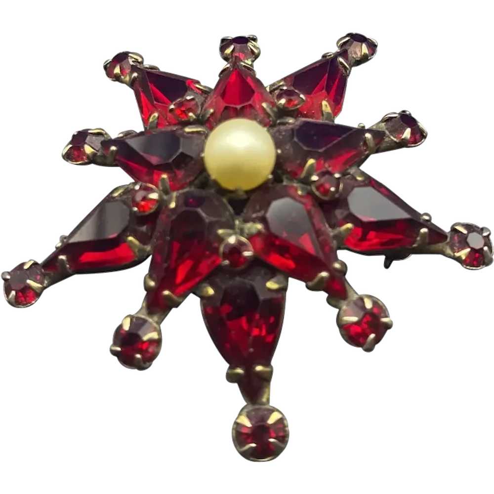 Adele Simpson Garnet Red and Pearl Domed Starburs… - image 2
