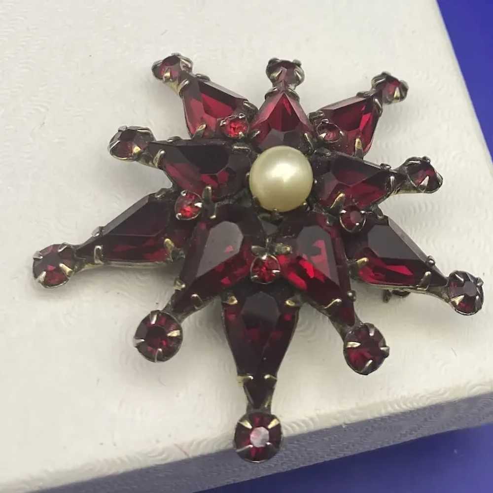 Adele Simpson Garnet Red and Pearl Domed Starburs… - image 3
