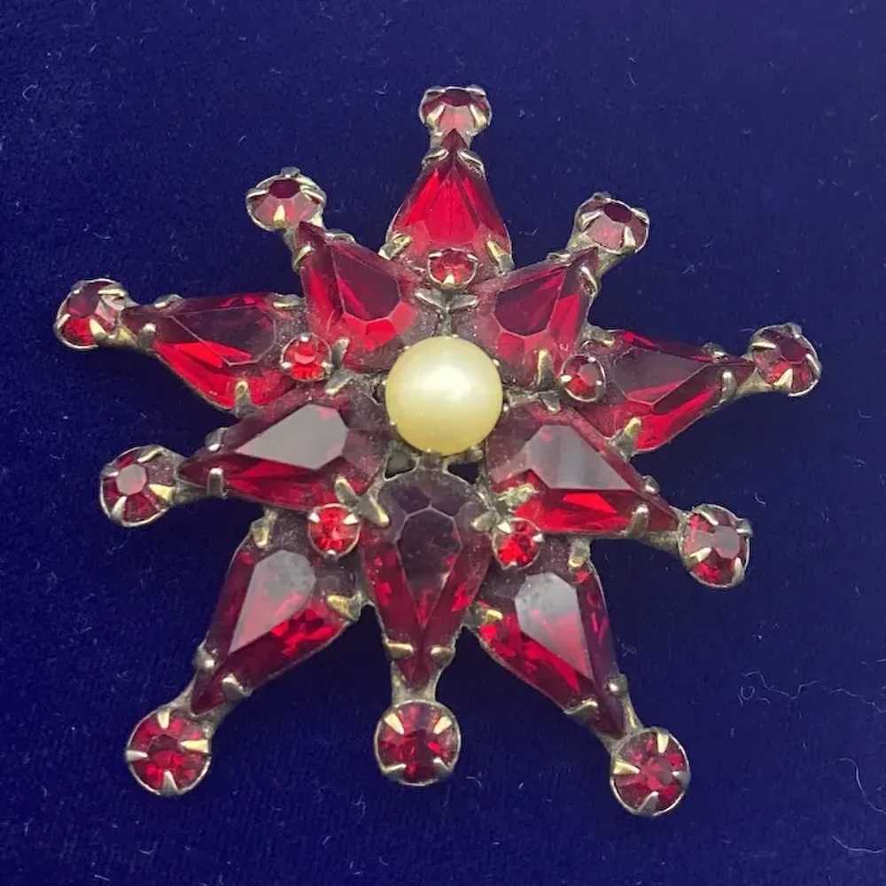 Adele Simpson Garnet Red and Pearl Domed Starburs… - image 4