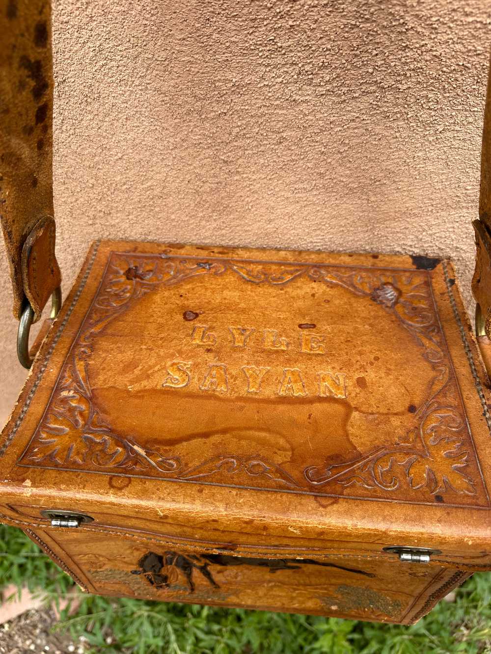 Hand Tooled Leather Cowboy Tack Box/Carry Case - image 6