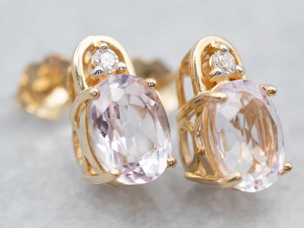 Gorgeous Kunzite Stud Earrings with Diamond Accen… - image 1