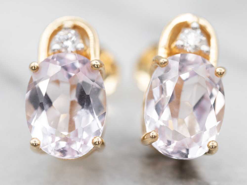 Gorgeous Kunzite Stud Earrings with Diamond Accen… - image 2
