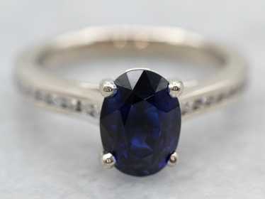 Polished Sapphire Engagement Ring with Diamond Ac… - image 1