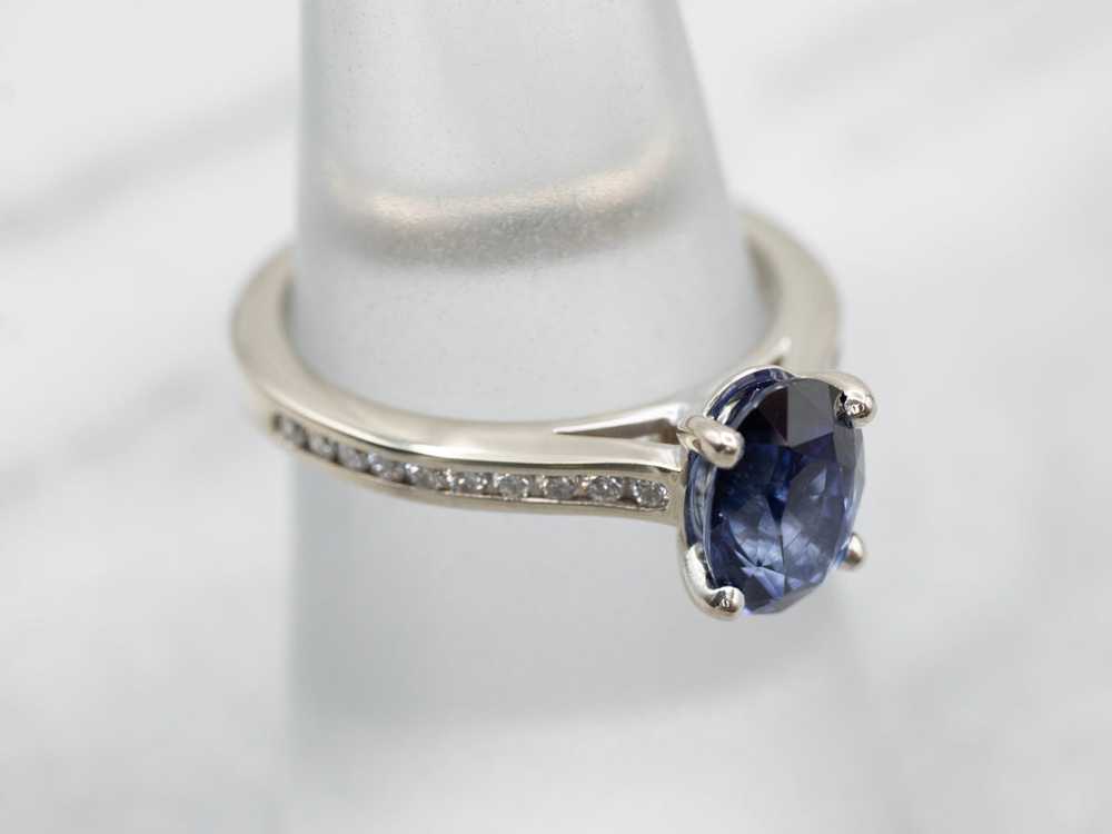 Polished Sapphire Engagement Ring with Diamond Ac… - image 3