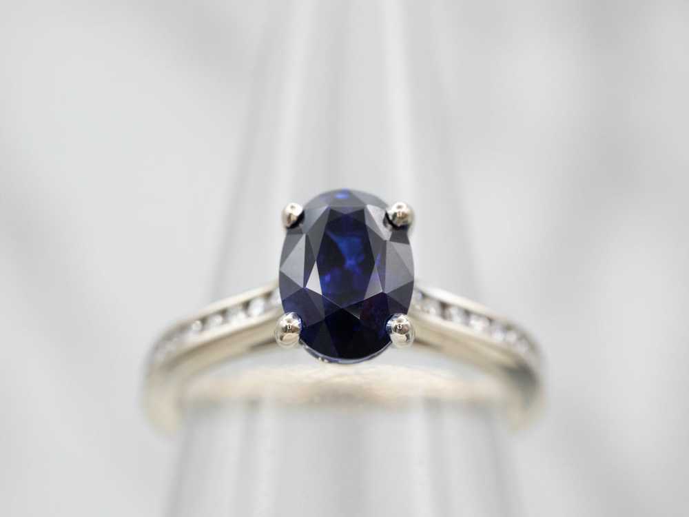 Polished Sapphire Engagement Ring with Diamond Ac… - image 4
