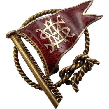 Yacht boat flag rope 14k solid yellow gold red en… - image 1