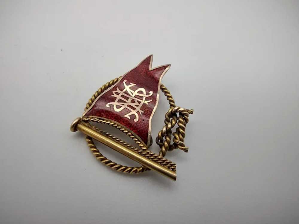 Yacht boat flag rope 14k solid yellow gold red en… - image 2