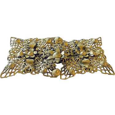 Signed CORO brass two piece belt buckle floral Vi… - image 1