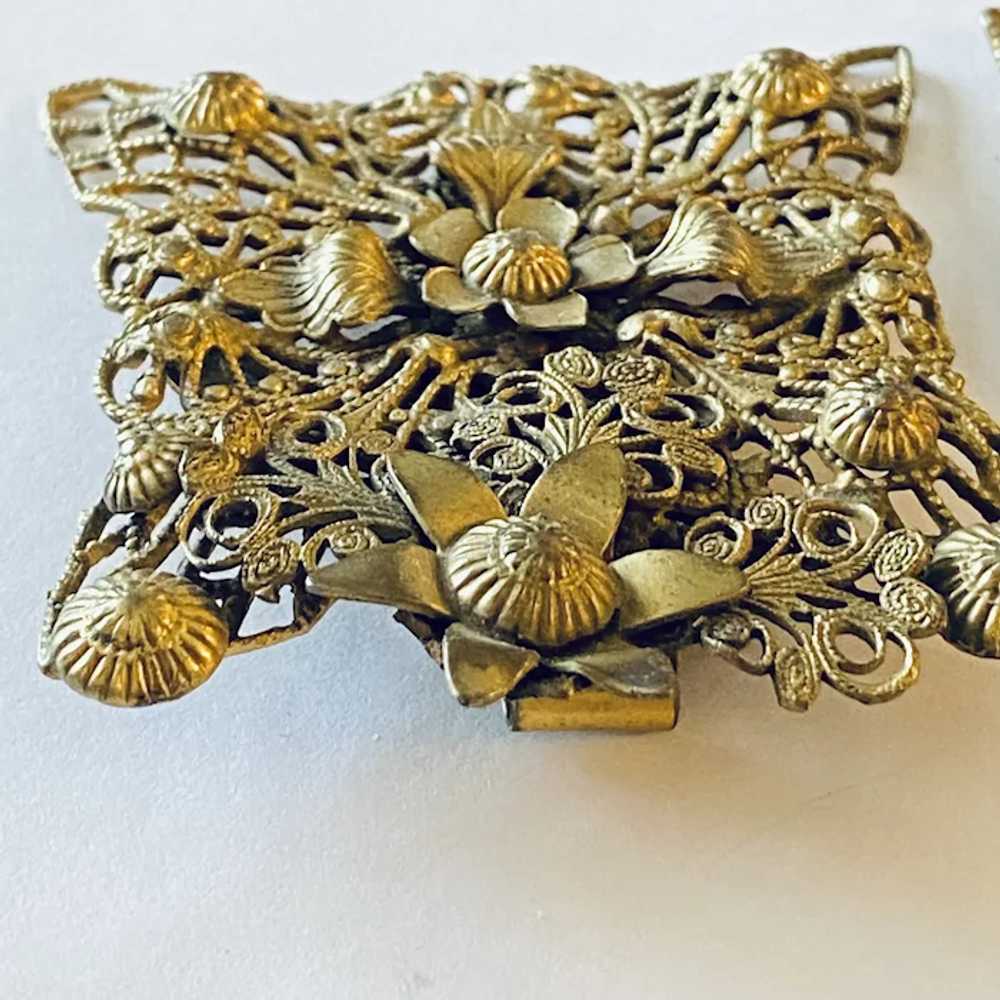 Signed CORO brass two piece belt buckle floral Vi… - image 2