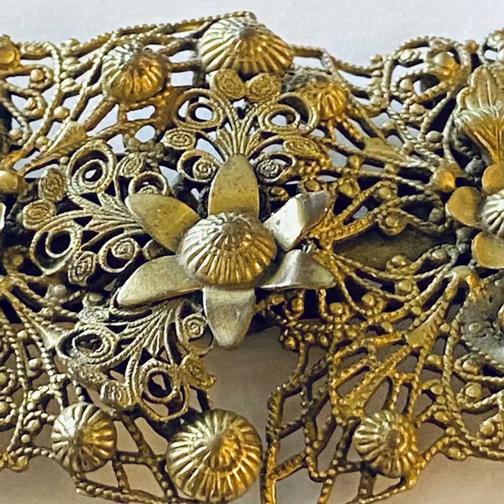 Signed CORO brass two piece belt buckle floral Vi… - image 4