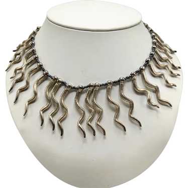 French Modernist Necklace with Sterling Silver Squ