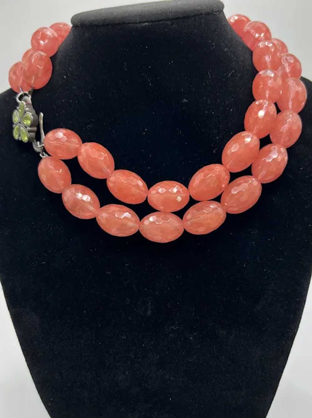 Strawberry quartz faceted double strand necklace - image 3