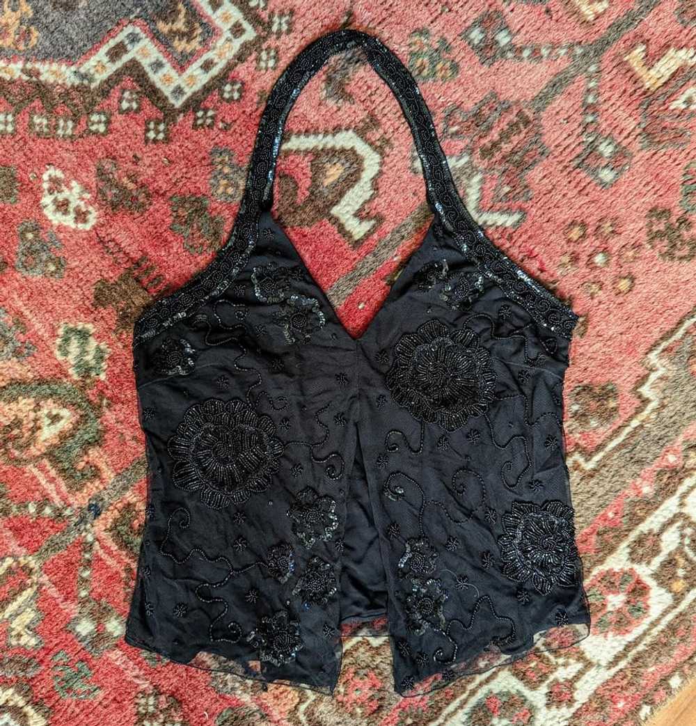 Giorgio Armani Vintage Silk Beaded Halter Top (38) - image 1