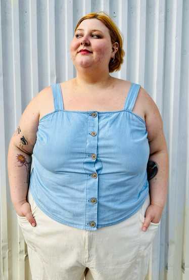 Lane Bryant Light Blue Button-Up Tank with Smocked