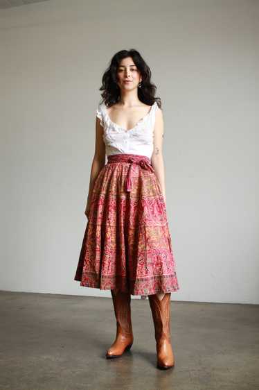 1970s Indian Block Print Raspberry Skirt