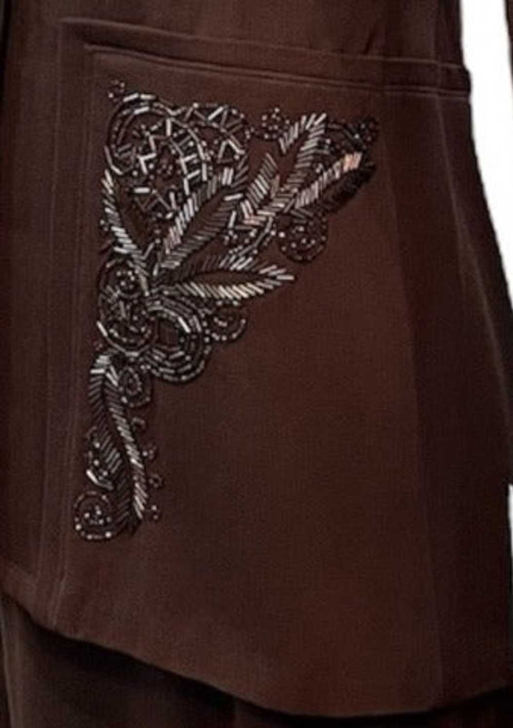 RARE 40s Chocolate Brown Wool Gabardine Beaded Su… - image 5
