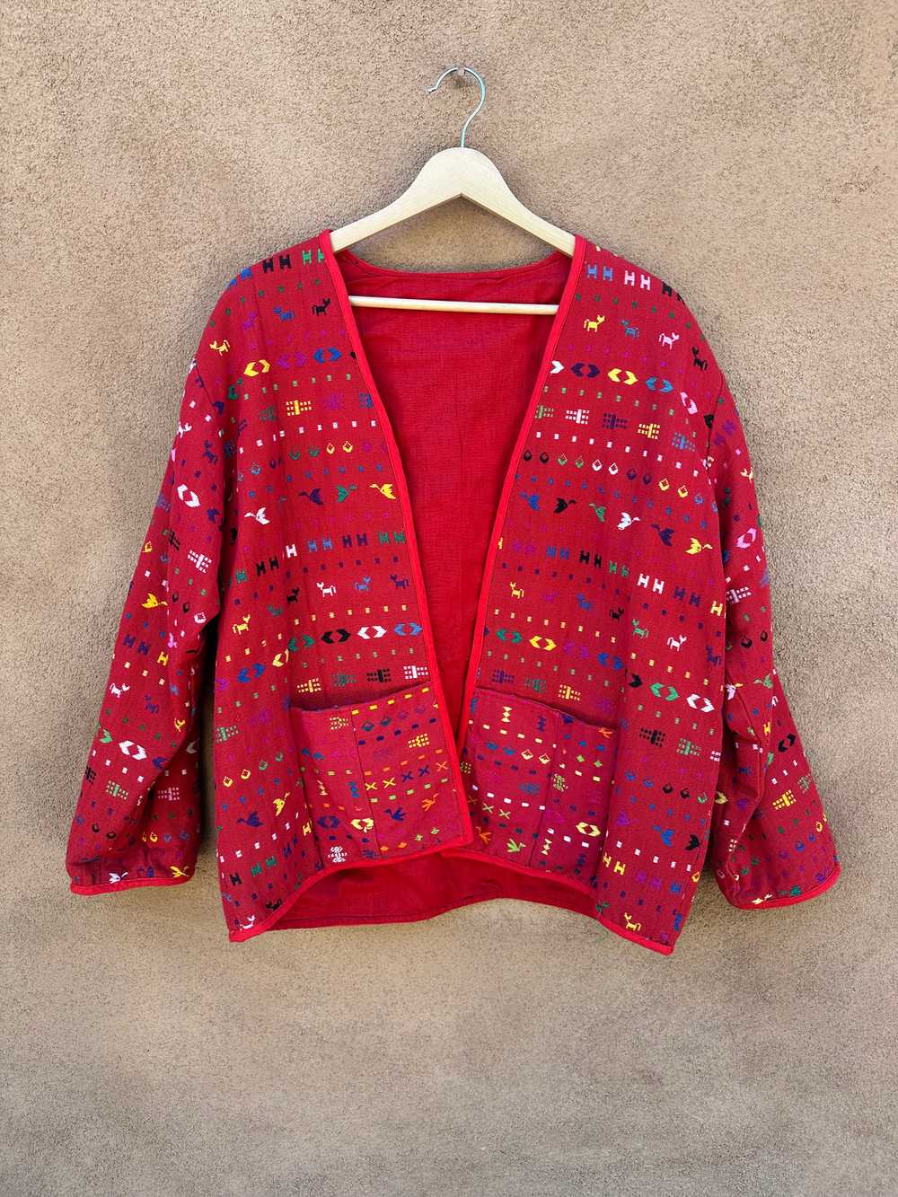 Red Textile Guatemalan Blazer - 100% Cotton - image 4