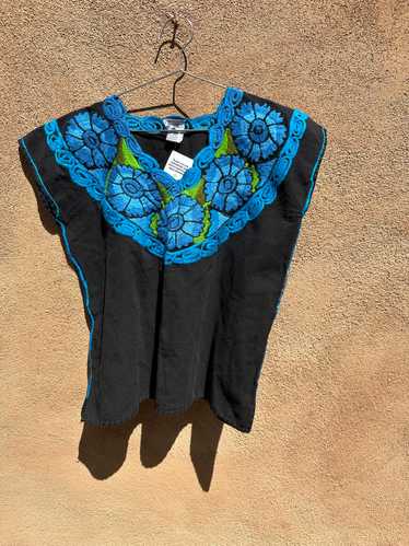 Embroidered Blue Flower Mexican Blouse