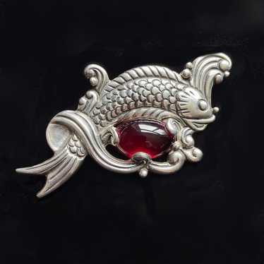 Rare Vintage Los Castillo Brooch Fish in Waves Br… - image 1