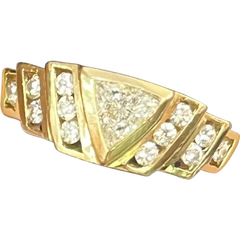 Vintage 14K Yellow Gold Diamond Geometric Ring Ba… - image 1