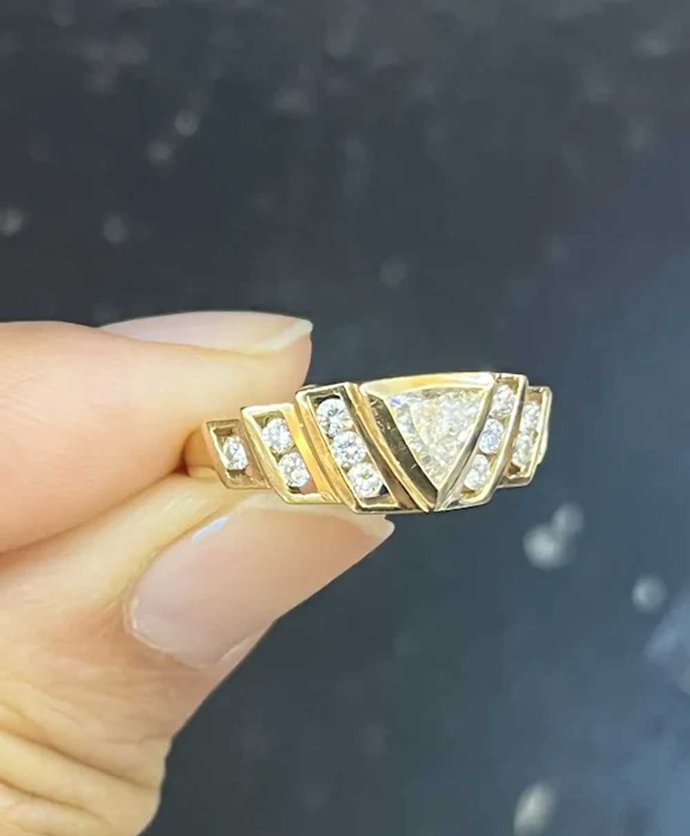 Vintage 14K Yellow Gold Diamond Geometric Ring Ba… - image 3