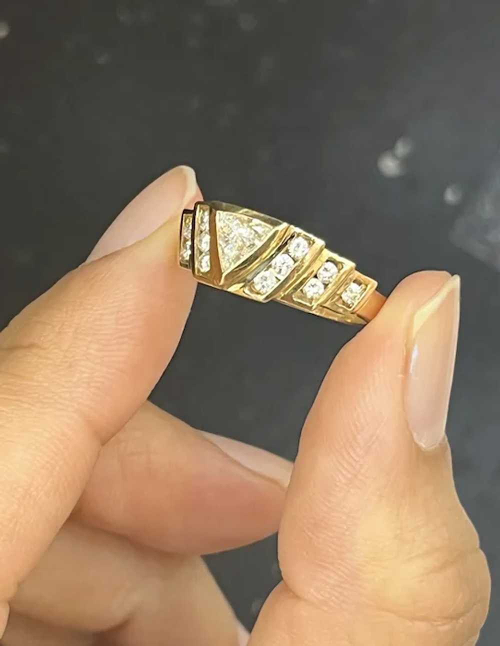 Vintage 14K Yellow Gold Diamond Geometric Ring Ba… - image 4