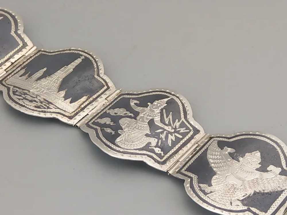 Large Panelled Sterling silver Siam Niello bracel… - image 7