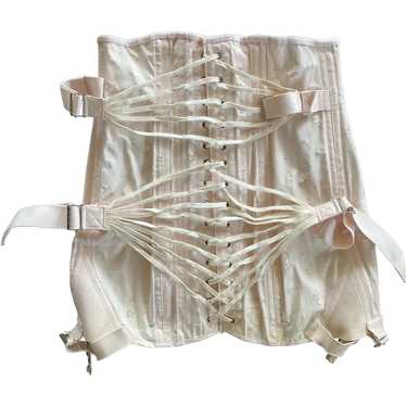 Vintage Rayon & Cotton Lace Up Corset With Garter… - image 1