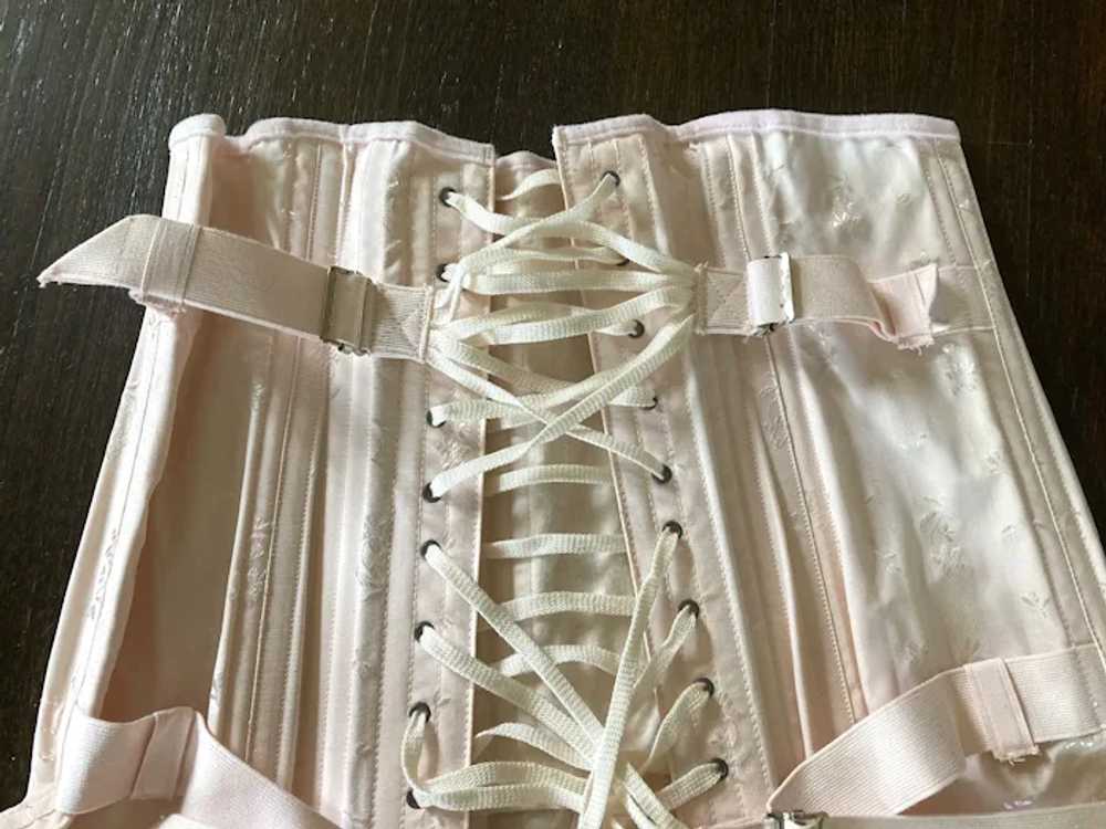 Vintage Rayon & Cotton Lace Up Corset With Garter… - image 2