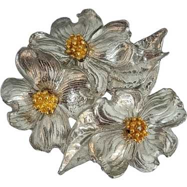 Pewter Gold Tone Dogwood Cluster Flower Brooch, Si