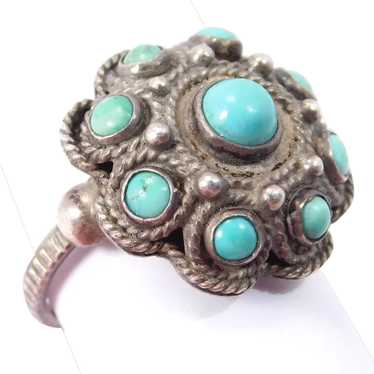 Italian Ring Persian Turquoise 800 Silver Etruscan