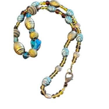 The Unbranded Brand Gold and Blue Beaded Necklace