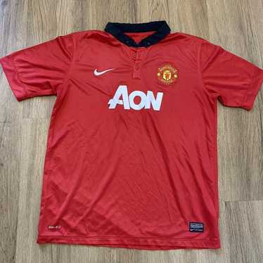 Manchester United Aon Nike Men’s Blue Black Striped Football Jersey Size L  READ